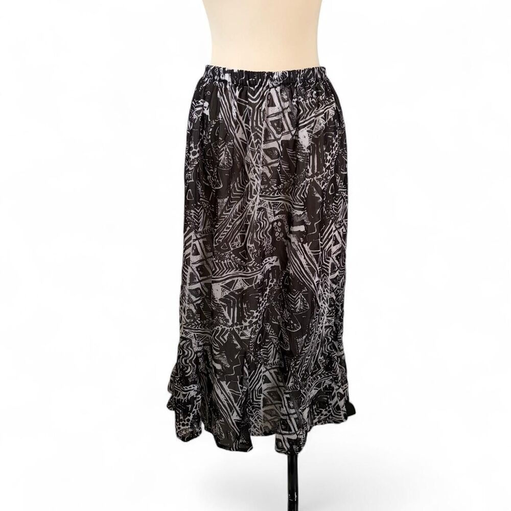 BonWorth Black White Geometric Abstract Maxi Skirt Petite Medium Elastic Waist